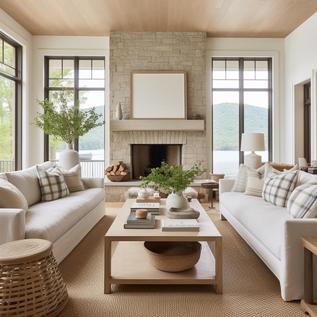 A lake modern farmhouse sunroom.