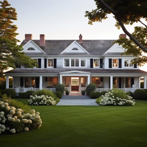 A large coastal design house exterior and garden.