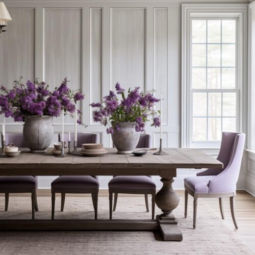 Modern Country Farmhouse Dining Rooms with a Splash of Purple