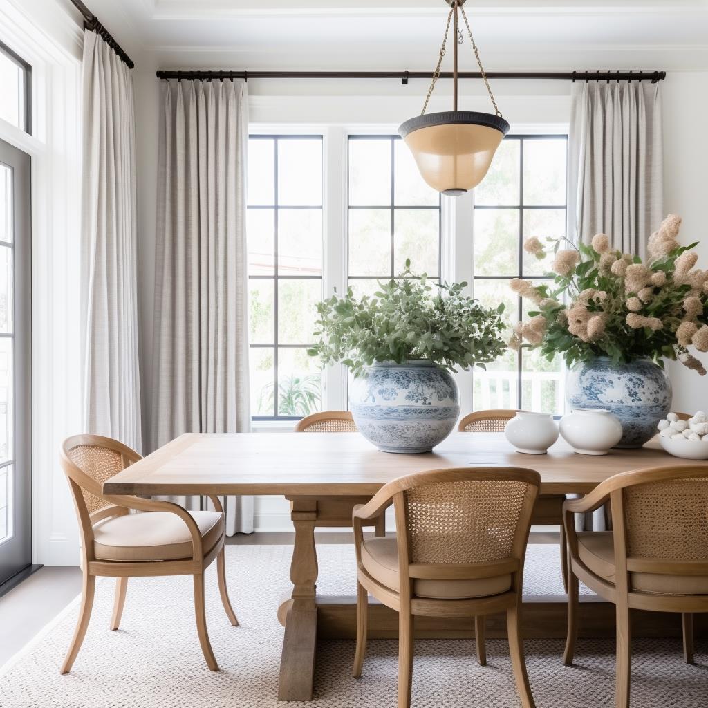 A light-filled coastal dining room.