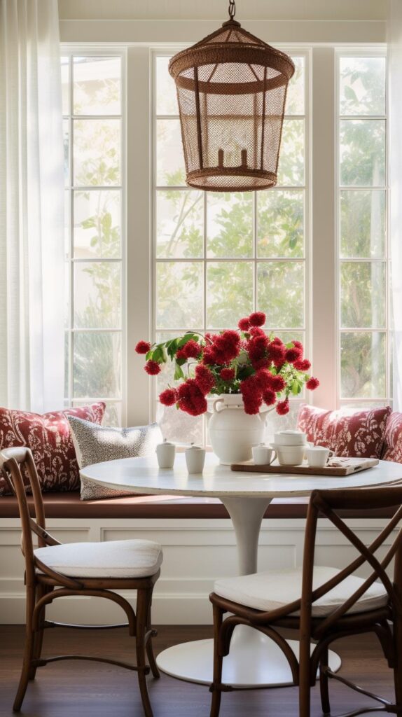 A modern luxury breakfast nook with built-in bench.