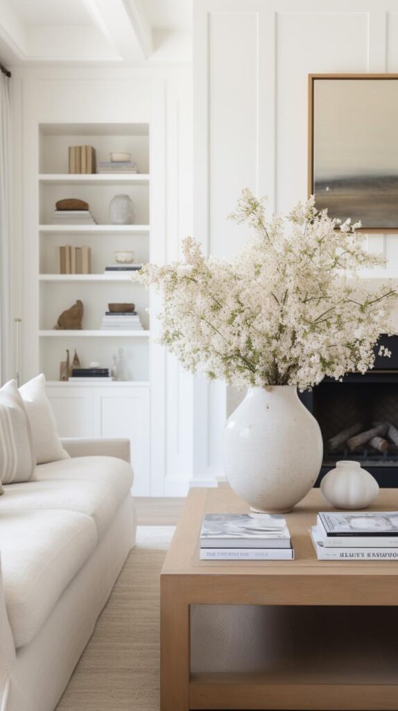 A white paneled modern cottage living room.