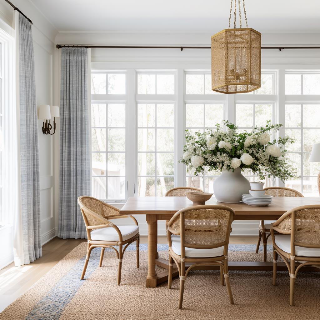 A bright coastal living dining room.