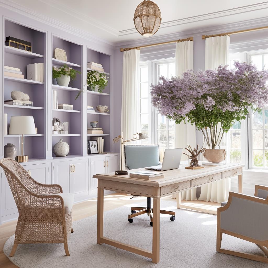 A coastal lavender home office.