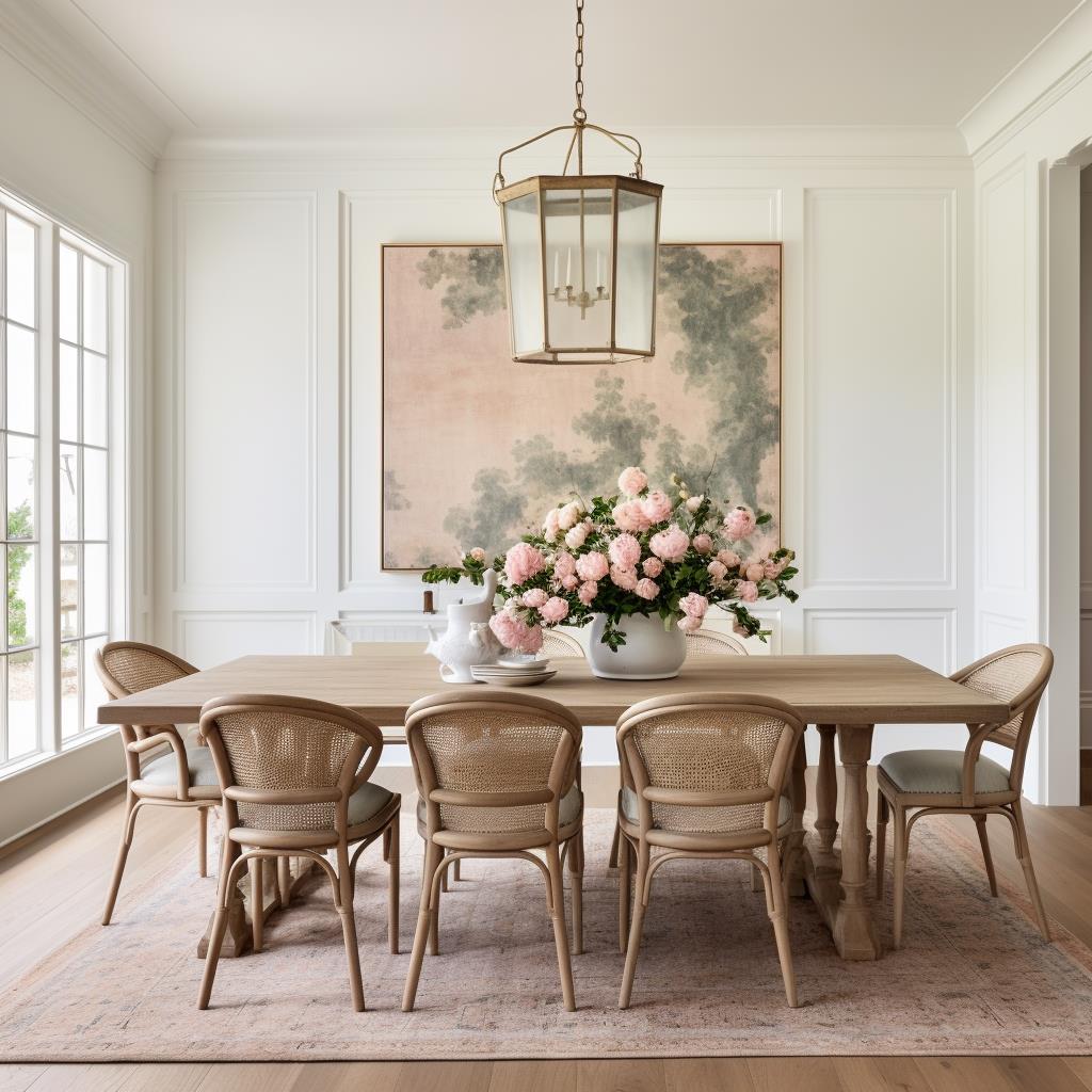 A cream modern colonial dining room.