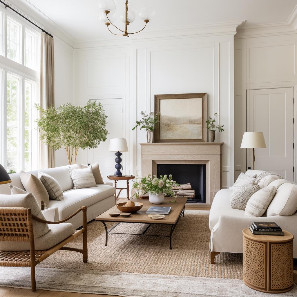 A grand modern colonial living room.