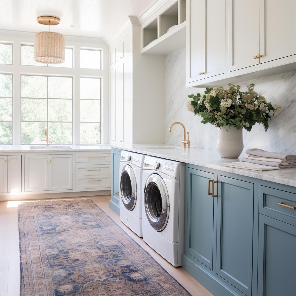 A luxury coastal laundry room.