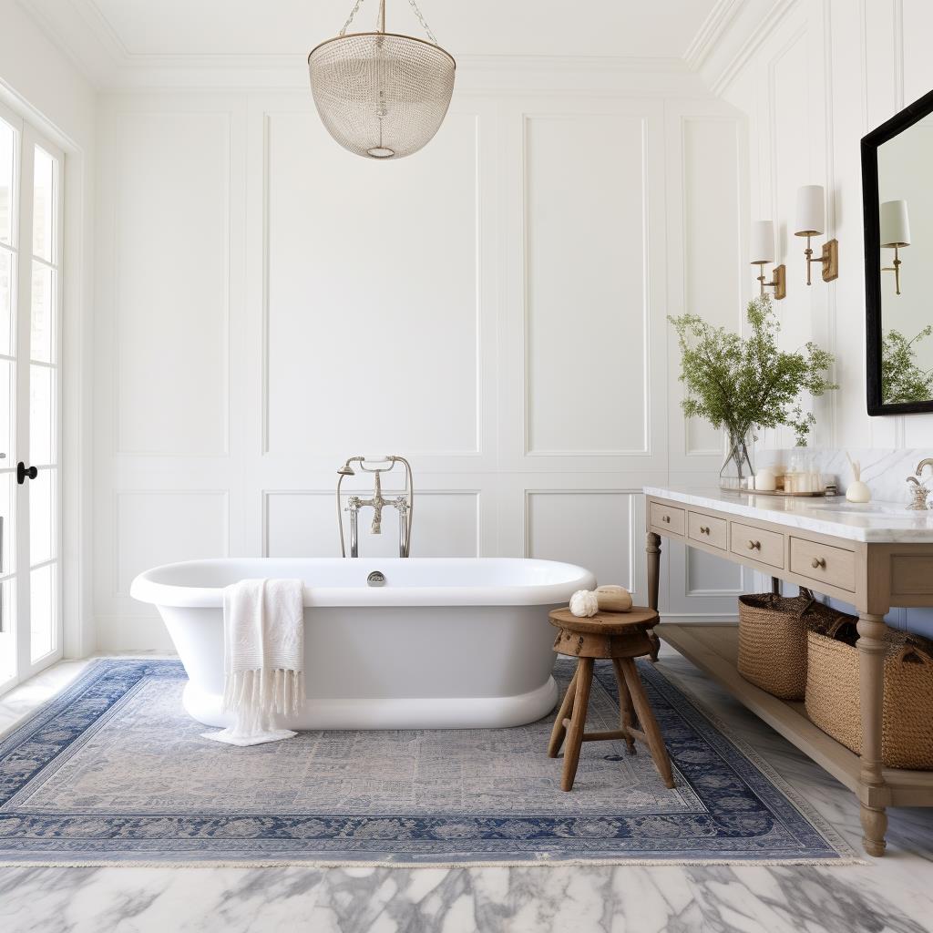 A luxury modern country farmhouse master bathroom.