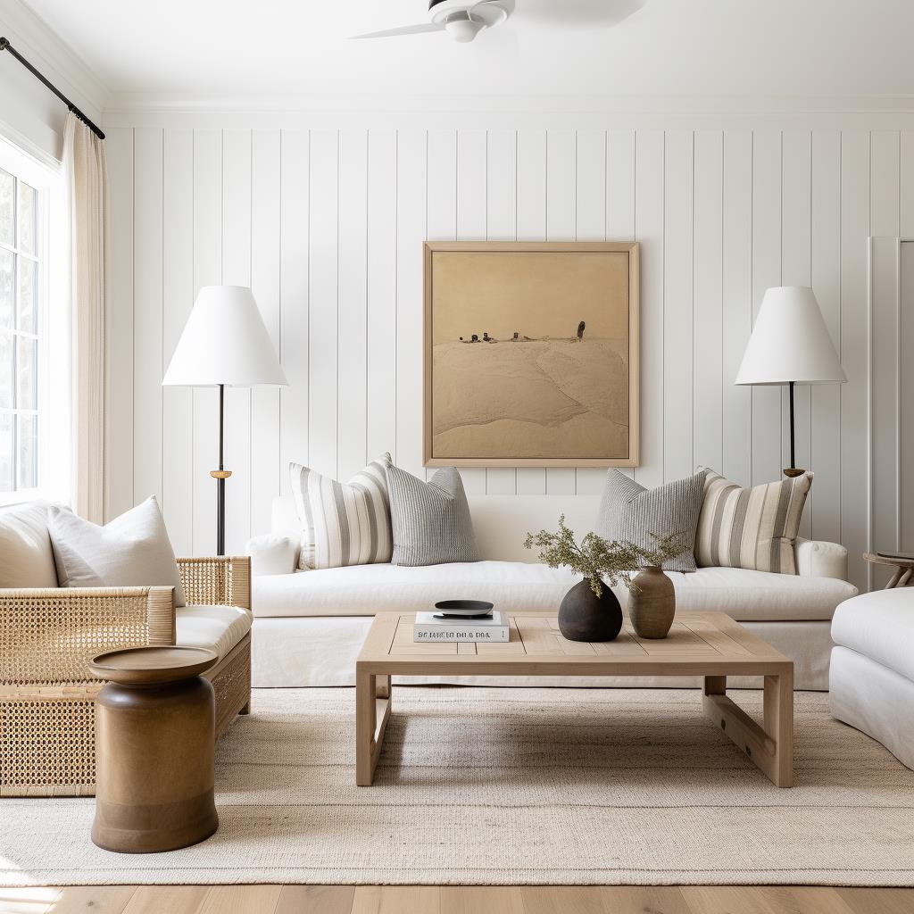 A serene coastal living room.