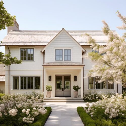 A white cottage exterior.