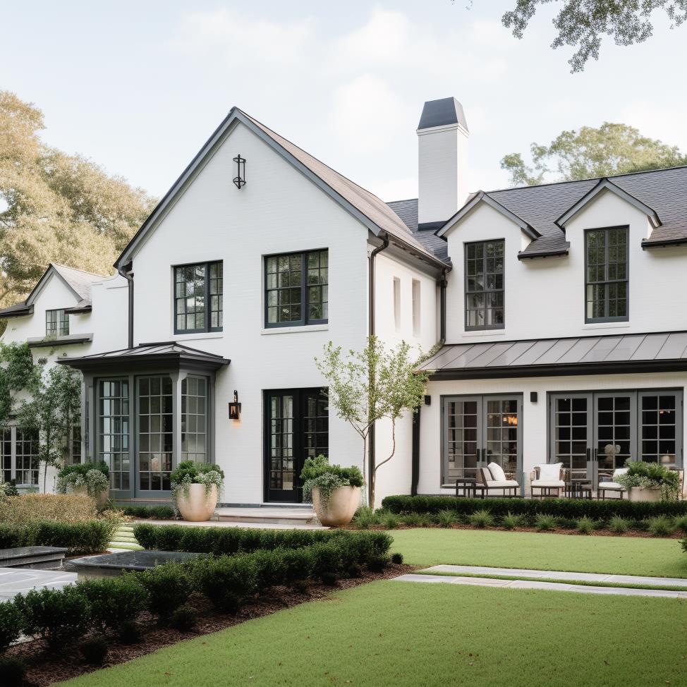 A white house exterior with dark gray windows.