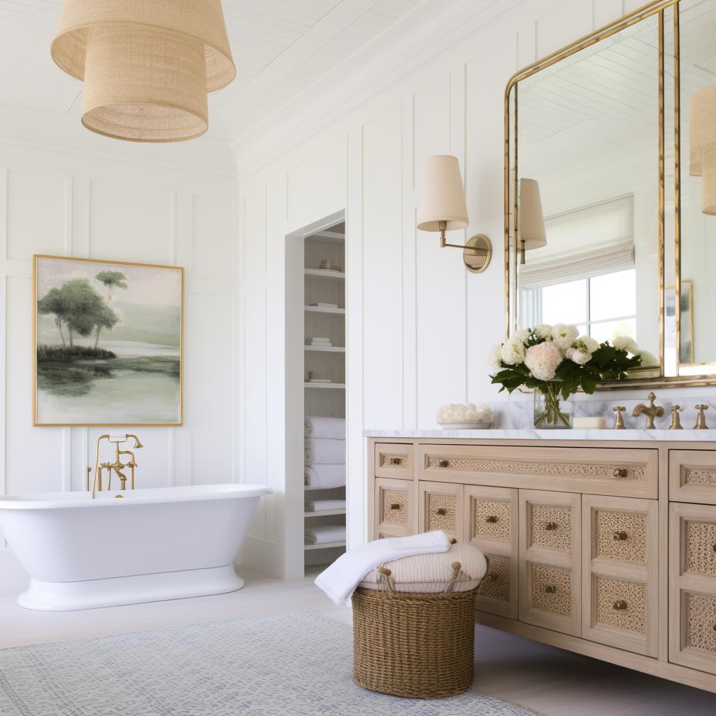 A white paneled modern colonial bathroom.