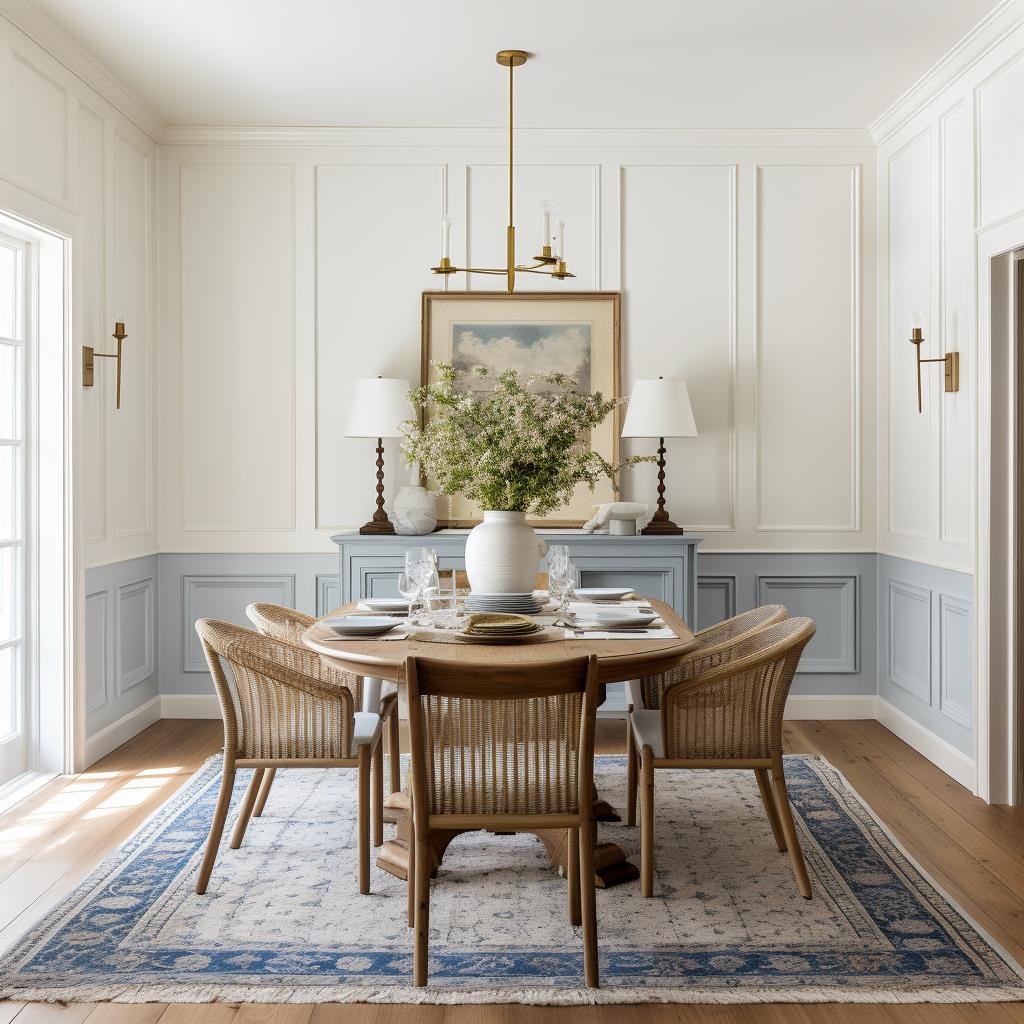 A blue and white colonial dining room.