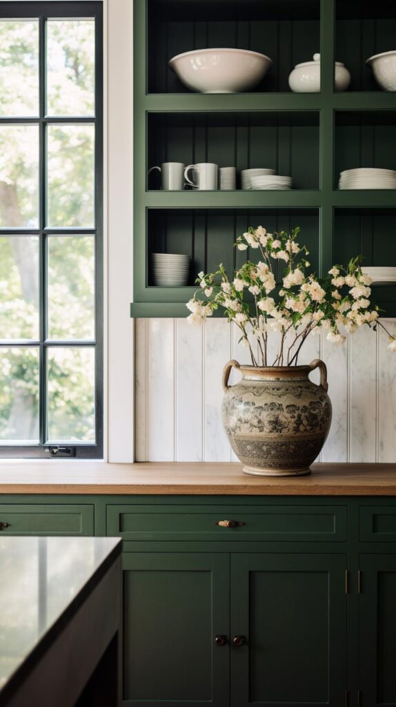 A green cottage kitchen.