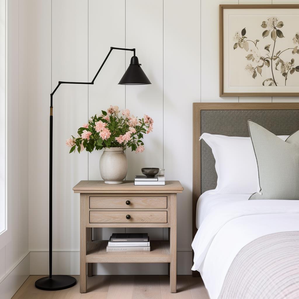 A white modern farmhouse bedroom.