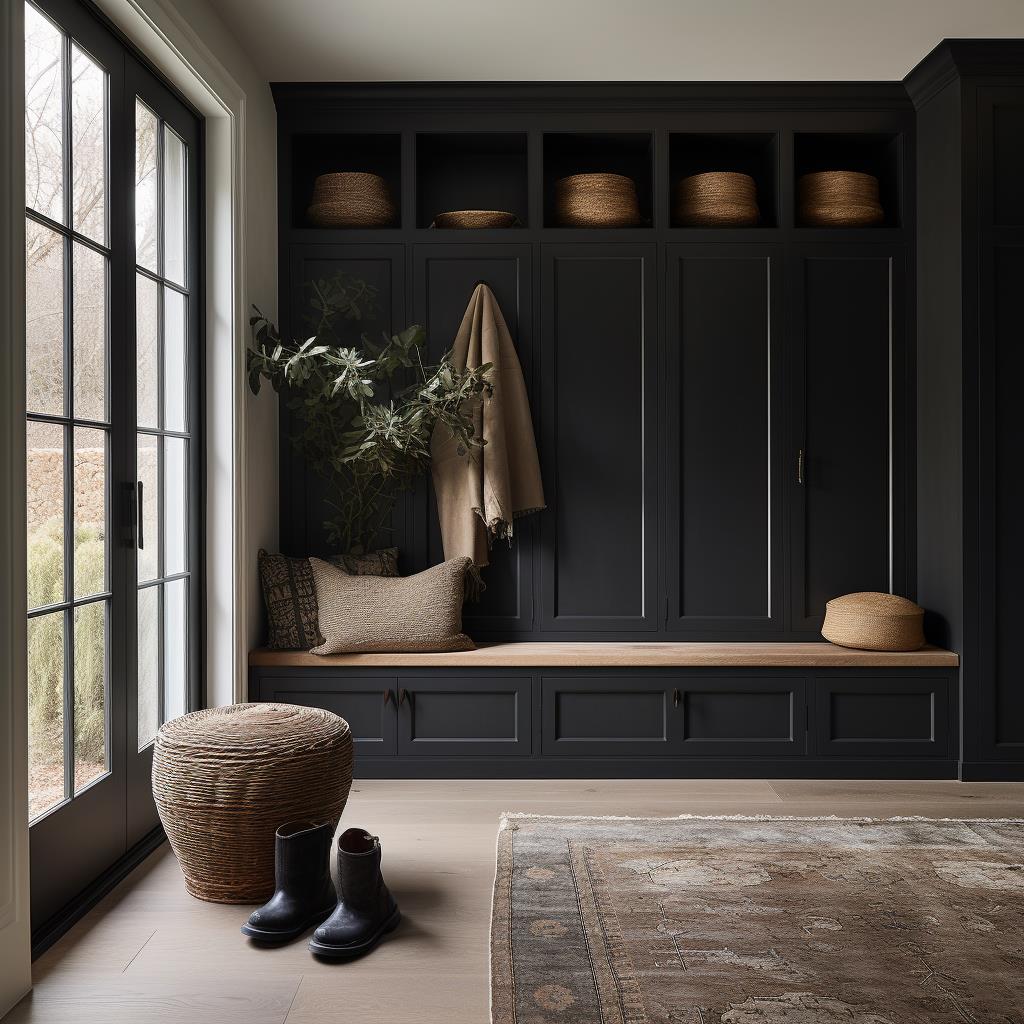 A white modern farmhouse mudroom.